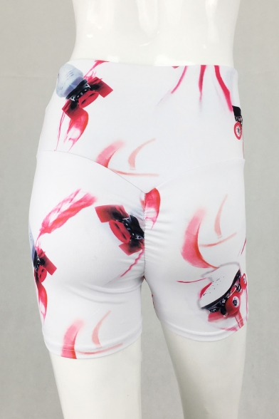 Womens Cool Roller Skates Printed White High Rise Quick Dry Fitness Yoga Shorts