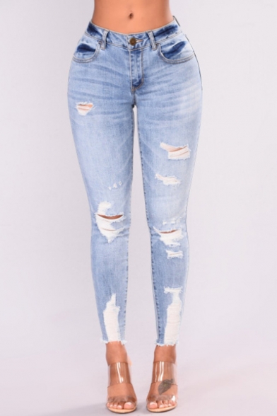 blue ripped slim jeans
