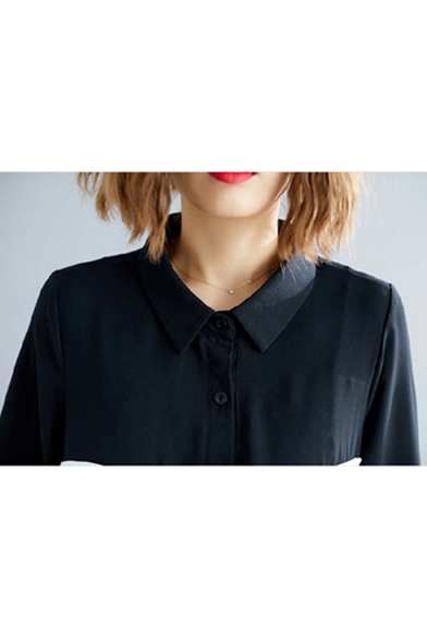 Womens Hot Fashion Stand Collar Pocket Front Button Down Asymmetric Hem Long Sleeve Casual Loose Midi Shirt Dress