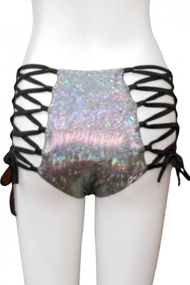 Womens Sexy Hollow Out Lace-Up Back Night Club Party Dance Hot Pants Sequined Shorts