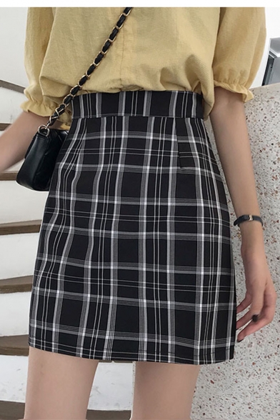 Womens Summer Hot Fashion High Waist Check Print Fitted Mini A-line Skirt