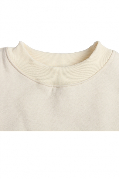 Womens Trendy Simple Plain High Neck Long Sleeve Casual Cropped Sweatshirt