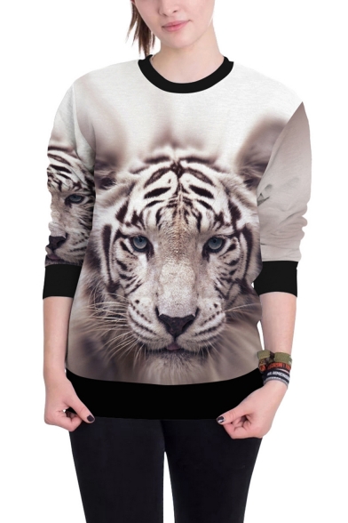 3D Cool Tiger Pattern Basic Crewneck Long Sleeve Casual Loose Sweatshirt