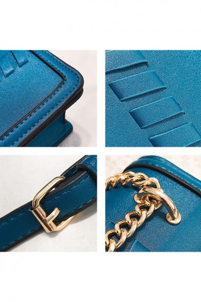 Chic Solid Color Weaving Detail Chain Strap Crossbody Shoulder Bag 21*13*9 CM