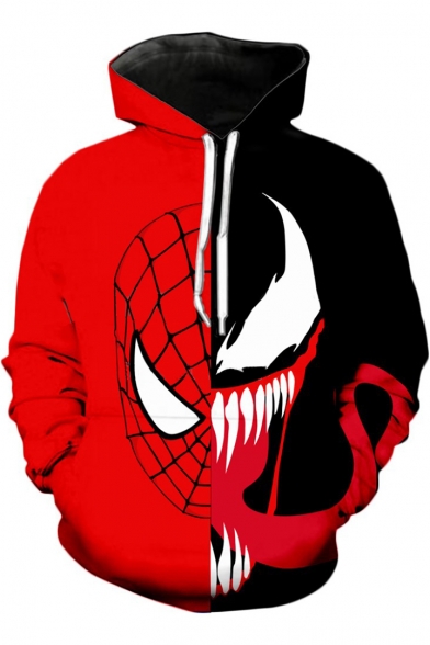 Cool Black and Red Colorblock Pattern Long Sleeve Casual Sport Hoodie