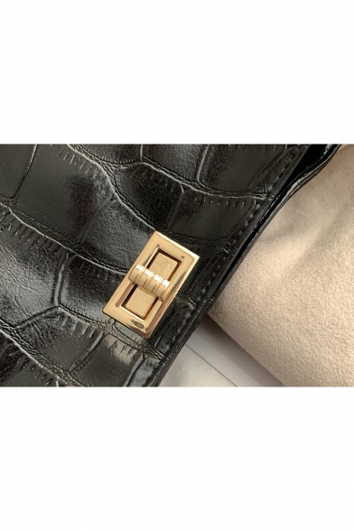 Cool Crocodile Pattern Solid Color PU Leather Chain Handle Bucket Handbag 24*24*11 CM