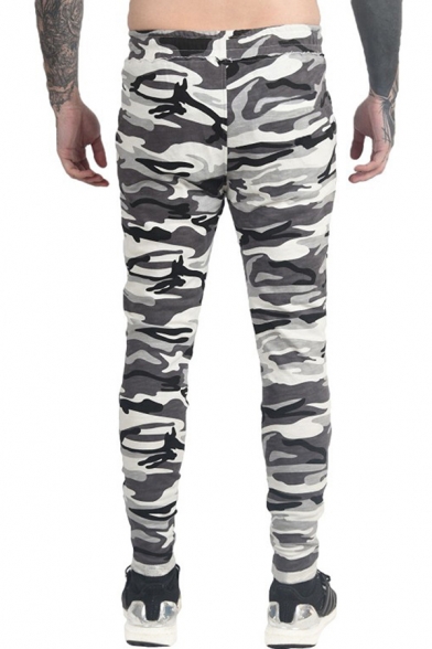 Cool Fashion Camouflage Print Zipper Embellishment Drawstring Waist Men's Casual Joggers Pencil Pants