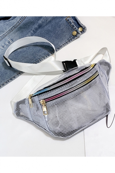 Cool Fashion Plain Net Grid Transparent PVC Crossbody Belt Bag 32*14*9 CM