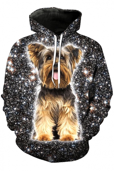 Cool Starry Galaxy Dog Printed Long Sleeve Casual Sport Hoodie