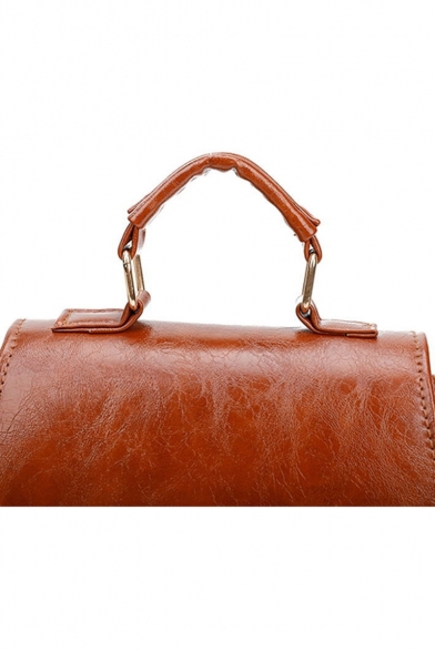 Fashion Solid Color PU Leather Metal Buckle Waxed Crossbody Saddle Bag Satchel Handbag 20*7*18 CM