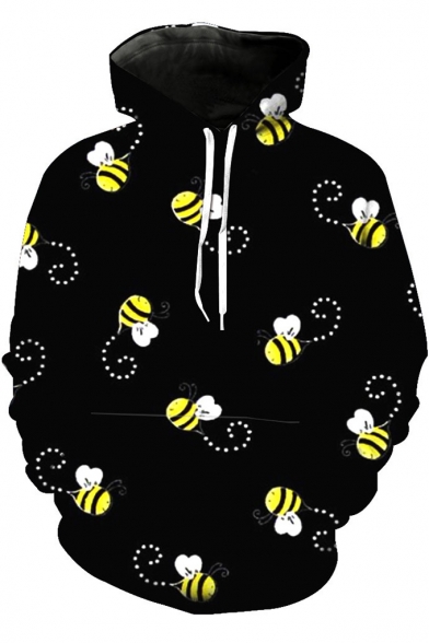 Funny Allover Bee Animal Printed Long Sleeve Unisex Black Hoodie