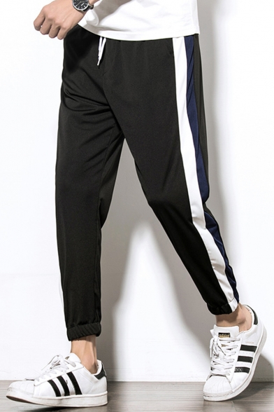 Guys New Fashion Contrast Stripe Side Drawstring Waist Elastic Cuffs Casual Tapered Pants