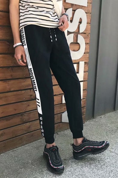 Guys New Fashion Letter Stripe Side Drawstring Waist Casual Relaxed Sweatpants