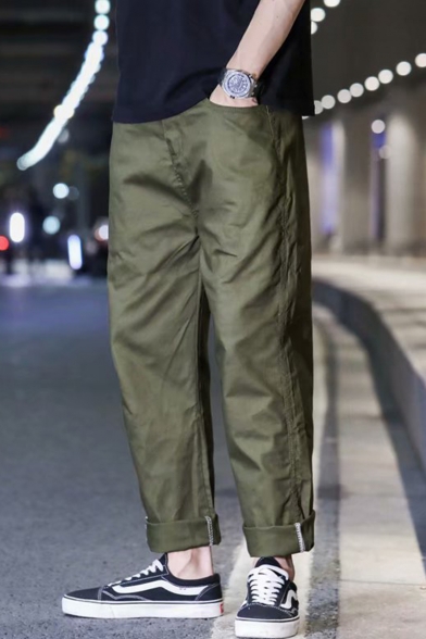 Guys Simple Fashion Solid Color Cotton Casual Straight Wide Leg Pants