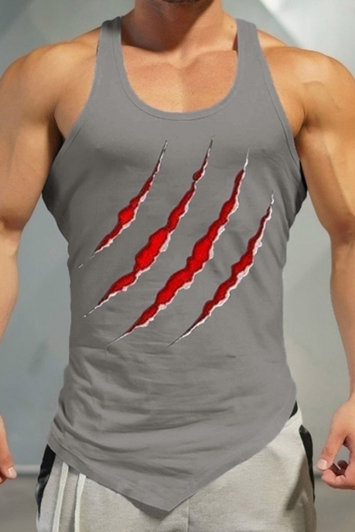 Guys Summer Cool Blood Claw Pattern Sleeveless Training Fitness Asymmetrical Muscle Tank