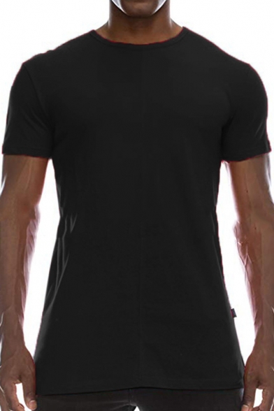 Guys Trendy Simple Solid Color Round Neck Short Sleeve Loose T-Shirt