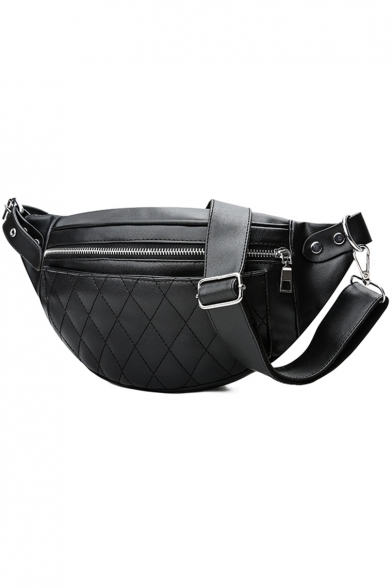Large Capacity Solid Color Diamond Check Quilted Black Leisure Waist Belt Bag 35*6*15 CM