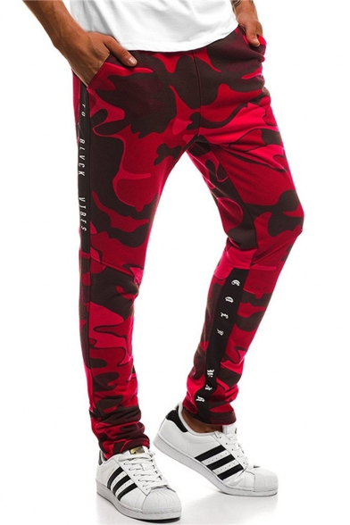 Men's Fashion Camouflage Pattern Contrast Letter Tape Patched Casual Sports Sweatpants