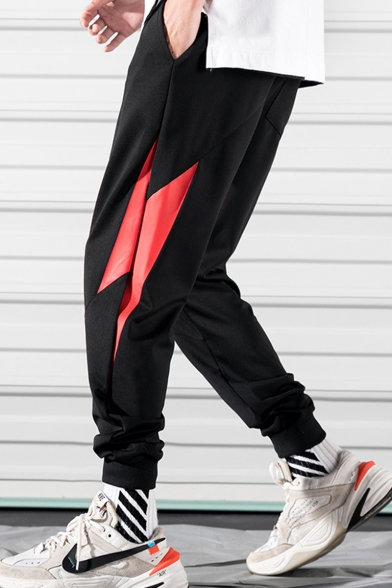 Men's New Fashion Colorblock Lighting Pattern Casual Relaxed Sweatpants