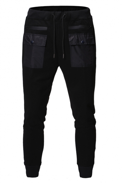 Men's New Stylish Solid Color Double Flap Pocket Zipper Embellished Drawstring Waist Casual Pencil Pants