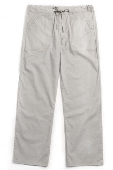 Men's Simple Plain Solid Color Drawstring Waist Casual Loose Wide Leg Pants