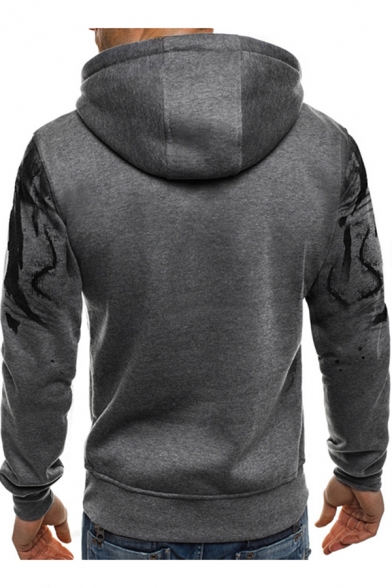 Mens New Stylish Tie Dye Basic Long Sleeve Slim Fitted Pullover Drawstring Hoodie