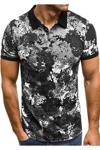 Comfy-Men Short-Sleeve Pullover Turn-Down Collar Camouflage Polo Shirt 