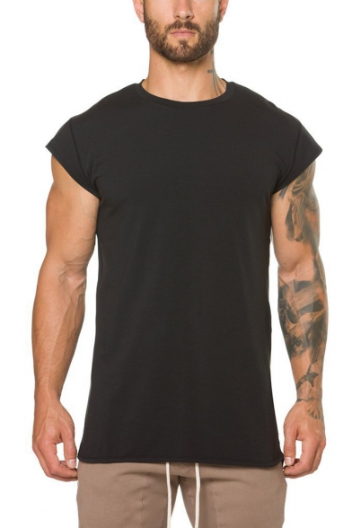 Muscle Guys Basic Simple Plain Round Neck Cap Sleeve Breathable Training Fitness T-Shirt