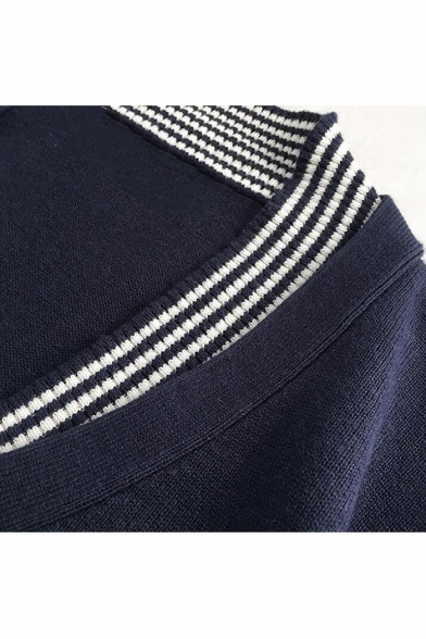 New Stylish V-Neck Long Sleeve Striped Hem Slim Fitted Button Down Cardigan Knitwear