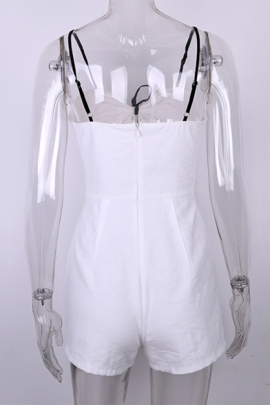 New Trendy Summer Straps Sleeveless White Hollow Out Knot Front Sexy Romper