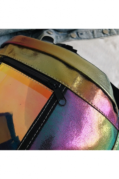 New Trendy Transparent Patched Colorful Laser Crossbody Belt Bag 34*17*12 CM