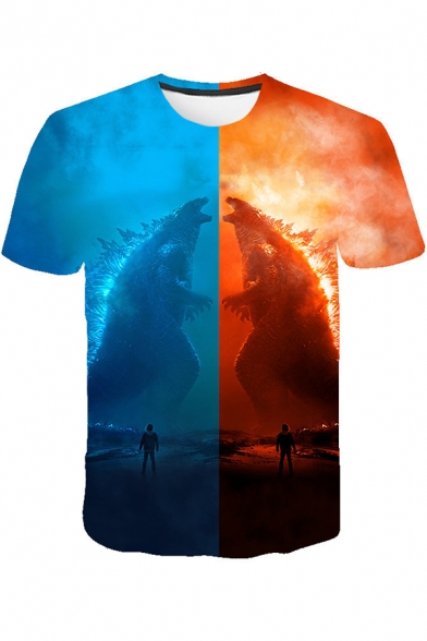 Popular Godzilla King of the Monsters Ice and Fire Colorblock Short Sleeve T-Shirt