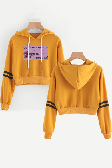 Popular New Album Thank U Next Striped Long Sleeve Casual Cropped Hoodie