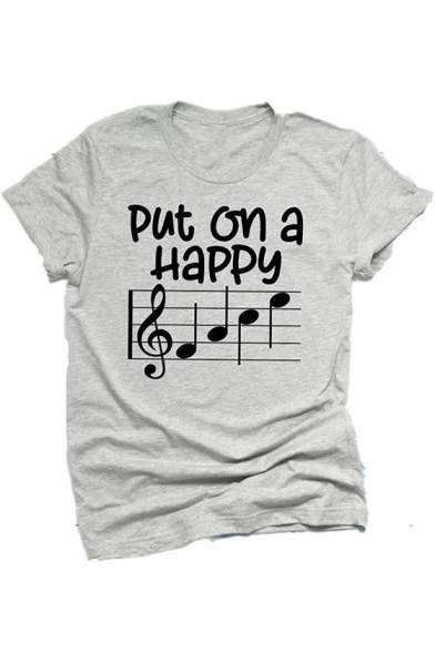 PUT ON A HAPPY Musical Note Print Loose Fit Graphic Tee