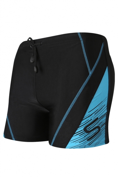 Summer Comfortable Colorblocked Pattern Drawstring Waist Slim Fit Swim Beach Shorts Swim Trunks for Men