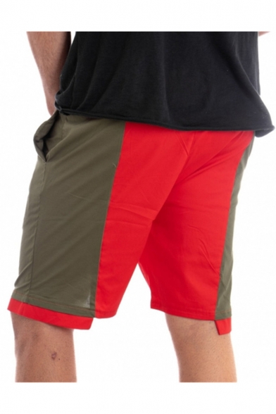 Summer Fashion Colorblock Patched Drawstring Waist Men's Casual Loose Sweat Shorts