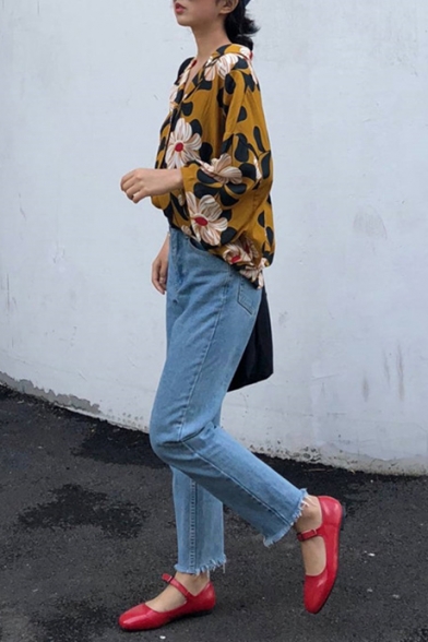 Summer Fashion Ginger Floral Printed Button Down Oversized Shirt