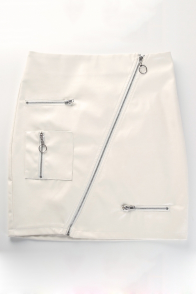 Summer Girls Cool Zipper Embellished Mini Bodycon White Skirt