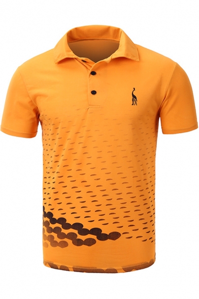Summer Mens Stylish Sea Wave Pattern Short Sleeve Casual Polo Shirt