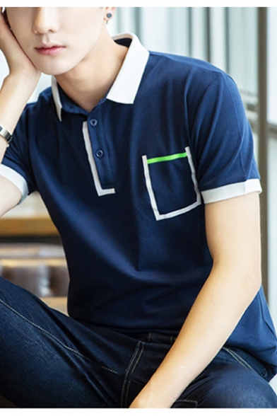Teenagers Fashion Contrast Trim Short Sleeve Turn-Down Collar Fitted Polo Shirt