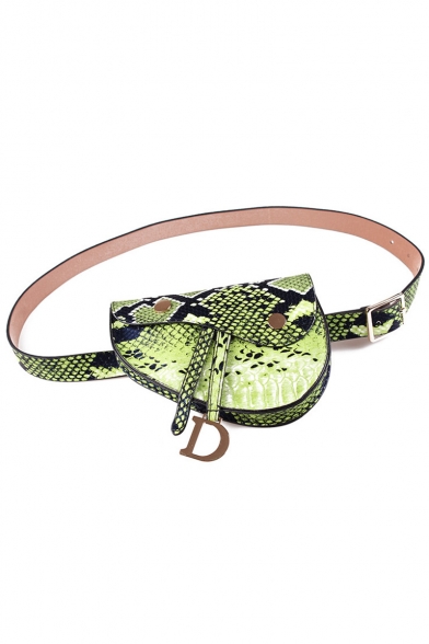 Women's Fashion Snakeskin Pattern Rivet Embellishment Casual Saddle Bag Sports Belt Bag 16.5*12.5 CM
