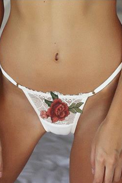 Womens Sexy Floral Embroidery Lace Thong Underwear Panty