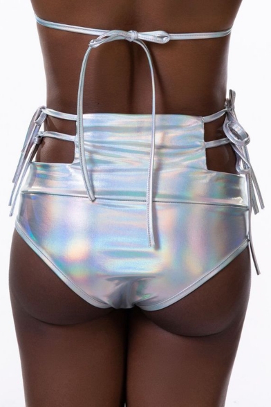Womens Summer Sexy Metallic Color Hollow Out Waist Hot Pants Super Skinny Dance Beach Shorts