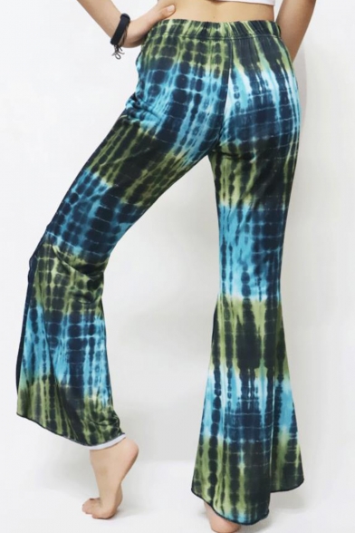 Womens Trendy Multi Color Polka Dot Elastic Waist Boot Cut Pants
