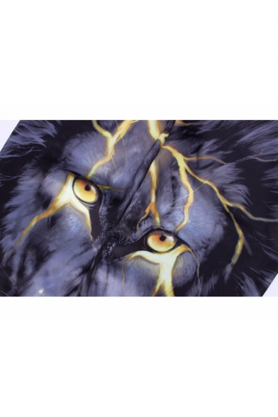 3D Lion Printed Drawstring Waist Black Casual Loose Sport Sweatpants