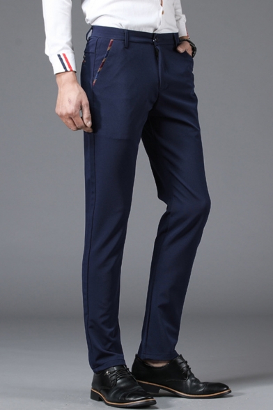 Basic Simple Plain Men's Straight Fitted Tailored Suit Pants Business Dress Pant