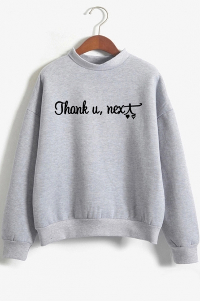 Cool Heart Letter THANK U NEXT Print Mock Neck Long Sleeve Pullover Sweatshirt
