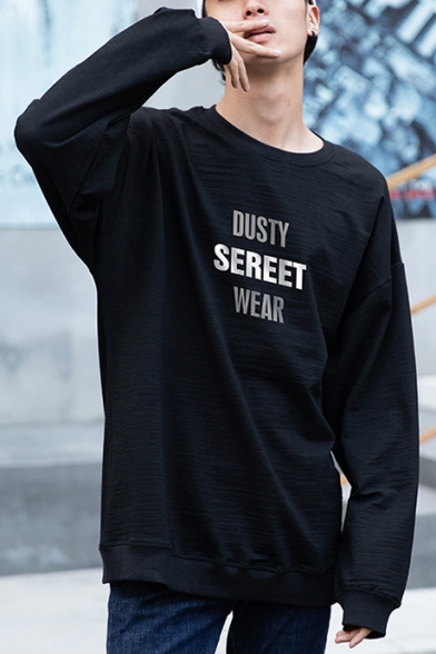 Cool Letter DUSTY STREET WEAR Print Guys Long Sleeve Casual Loose Sweatshirt
