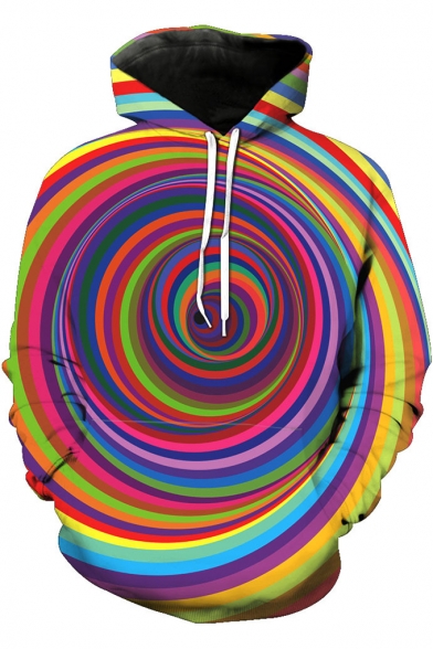 Fancy Colorful Stripe Whirlpool Printed Long Sleeve Sport Casual Pullover Hoodie