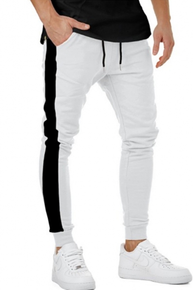 Fashion Contrast Patched Drawstring Patched Cotton Skinny-fit Sport Joggers Pencil Pants